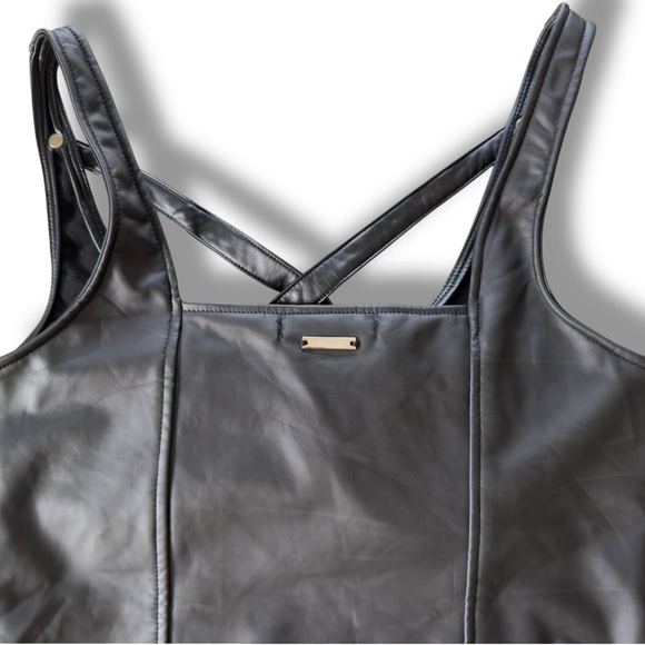 Manière De Voir Black Vegan Leather Corset Top Bustier Garter Detail UK 16 US 12 - Picture 5 of 7